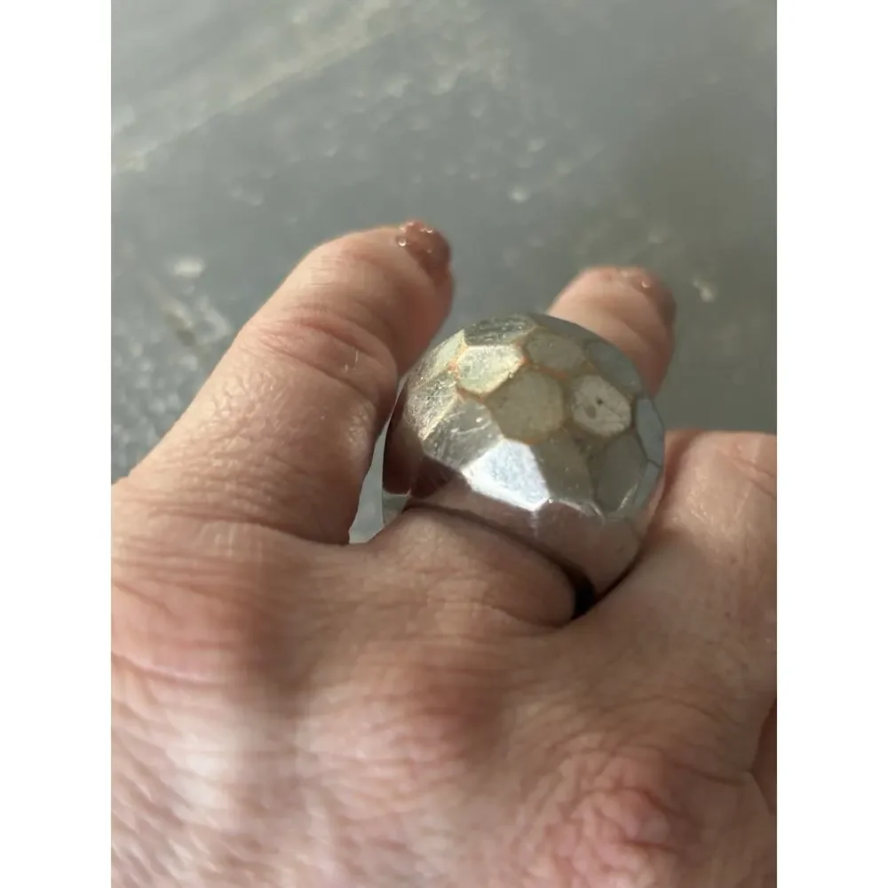 Alexis Bittar Gold Wash Silver Tone Honeycomb Dome Ring Statement Sz 7 Y2K